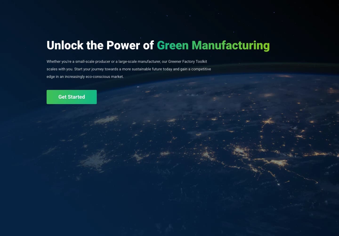 CleanEnergy emissions calculator landing page for green manufacturing