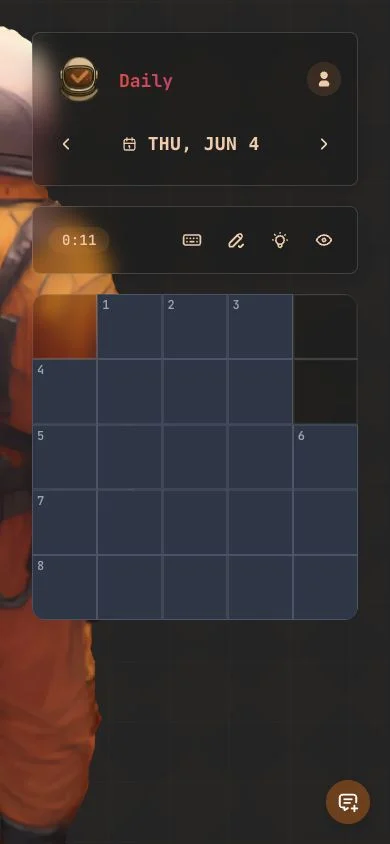 Klued mobile crossword grid with compact controls